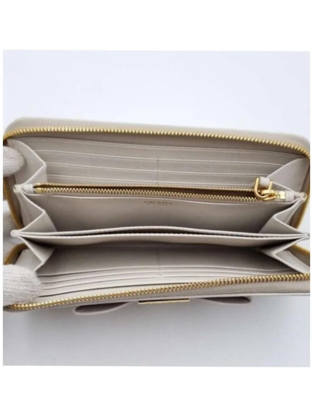 Authentic Prada Saffiano Fiocco Bow Zip-Around Wallet